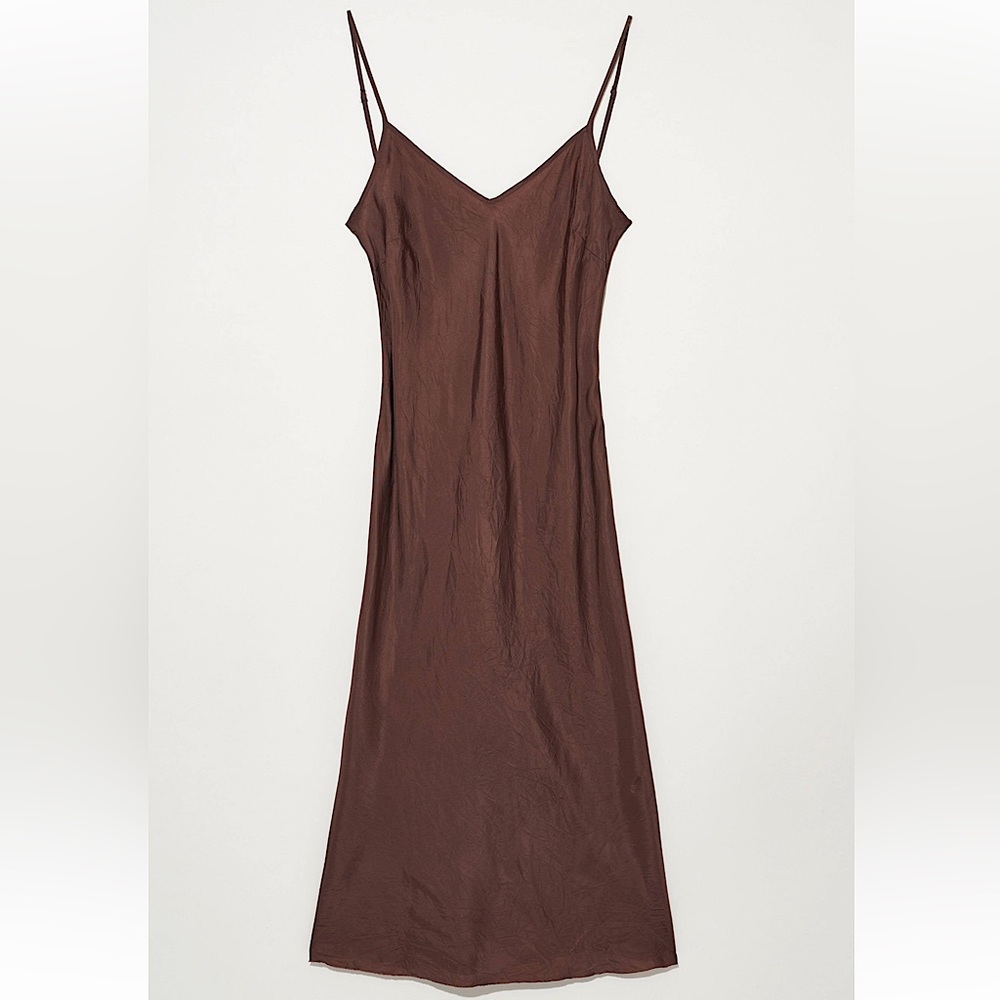 ZARA | Chocolate brown satin like slip dress